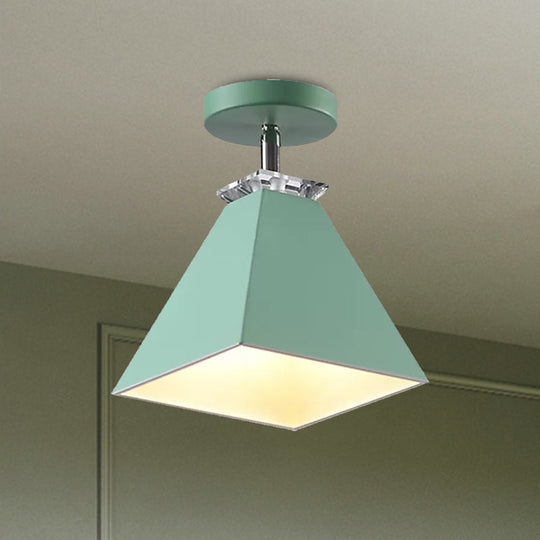 Metal Modernist Pyramid Semi-Flush Mount Fixture - 1 Light Semi-Flush Ceiling Light (Gray, White, Green)