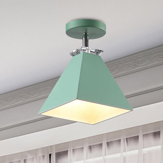 Metal Modernist Pyramid Semi-Flush Mount Fixture - 1 Light Semi-Flush Ceiling Light (Gray, White, Green)