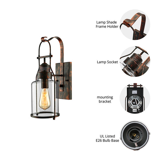 Cylinder Clear Glass Wall Mount Sconce Light - Industrial Single Bulb Lamp For Living Room