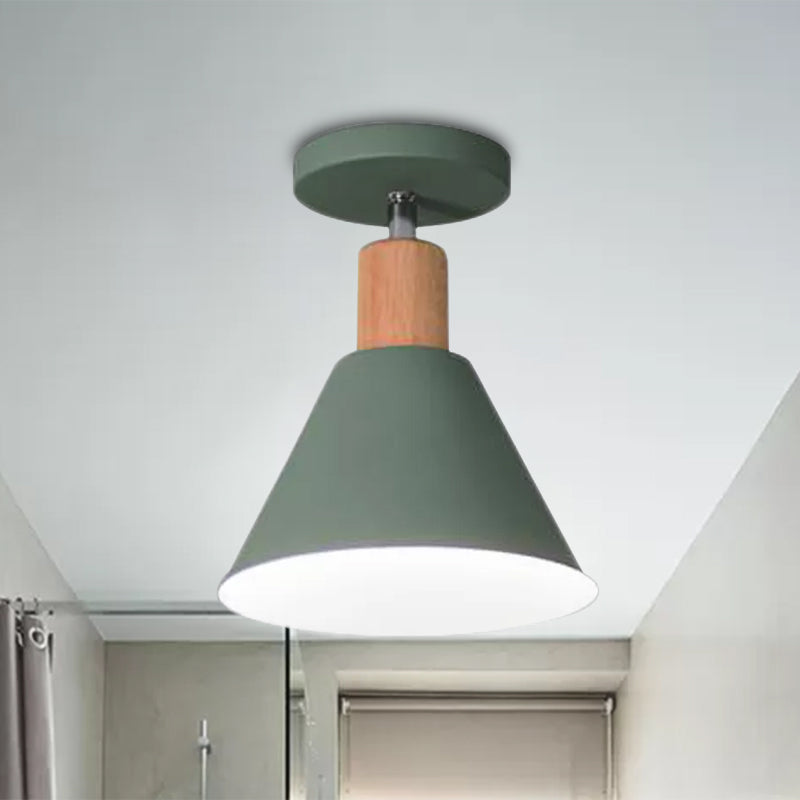 Contemporary Semi-Flushmount Ceiling Lamp - Green/White/Gray Nordic Metal 1 Bulb Indoor With Shade