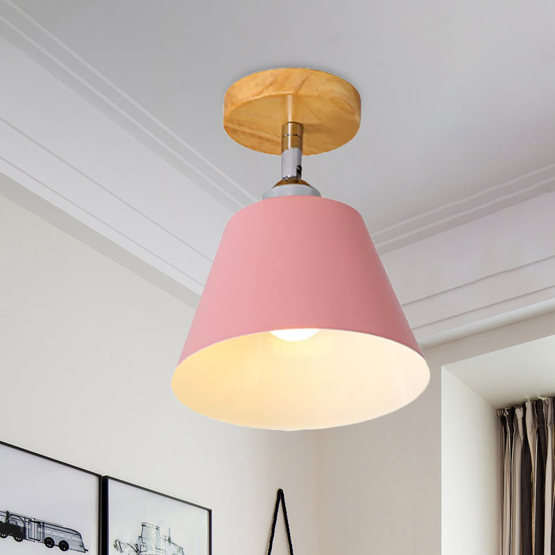 Sleek Pink/Gray Cone Semi Flush Mount Lighting for Modernist Balcony - Metal, 1 Light