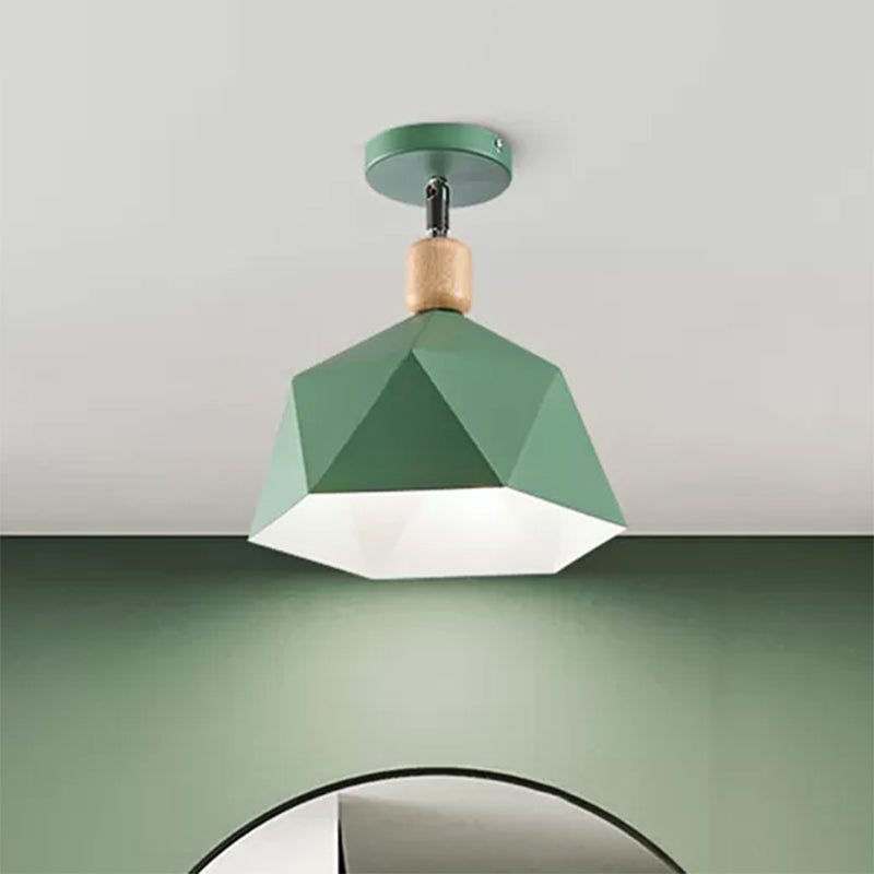 Sleek Metal Diamond Semi-Flush Mount Light – Gray/White/Green Macaron Design – 1 Light Ceiling Fixture for Hall