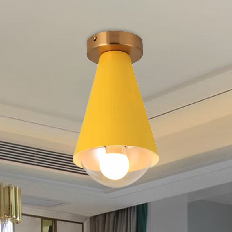 Modern Metal and Glass Flush Mount Ceiling Light - White/Pink/Yellow/Coffee - 1 Head Corridor Fixture