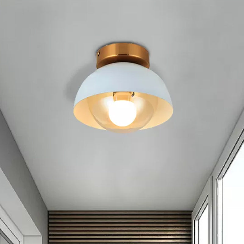 Modern Metal and Glass Flush Mount Ceiling Light - White/Pink/Yellow/Coffee - 1 Head Corridor Fixture