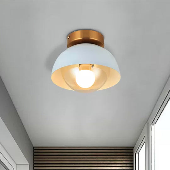 Modern Metal And Glass Flush Mount Ceiling Light - White/Pink/Yellow/Coffee 1 Head Corridor Fixture