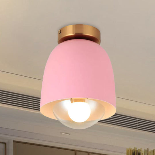 Modern Metal and Glass Flush Mount Ceiling Light - White/Pink/Yellow/Coffee - 1 Head Corridor Fixture