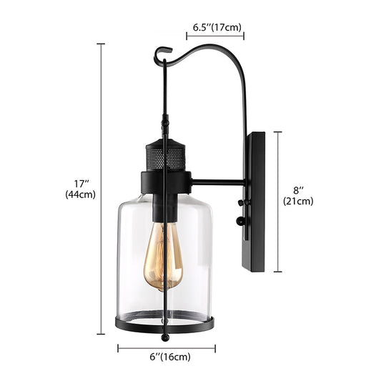 Cylinder Clear Glass Wall Mount Sconce Light - Industrial Single Bulb Lamp For Living Room