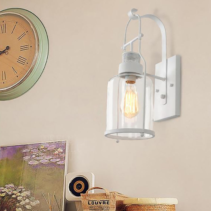 Cylinder Clear Glass Wall Mount Sconce Light - Industrial Single Bulb Lamp For Living Room