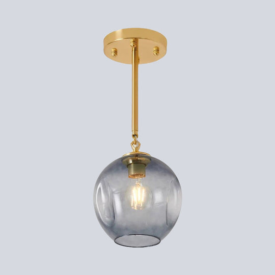 Amber/Smoke Gray Glass Semi Flush Light Fixture - Nordic Ceiling Flush Mount for Hallway - 1-Light