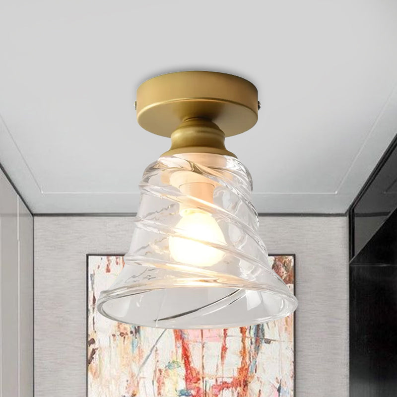 Contemporary Cyclone Glass Flush Mount Lamp with Clear Bell Shade