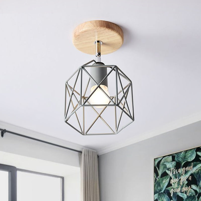 Modern Metal Hexagon Ceiling Light - Gray/White/Pink/Yellow/Blue/Green - Semi Flush Mount for Bedroom