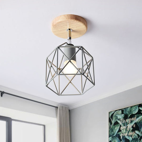 Modern Metal Hexagon Ceiling Light - Gray/White/Pink/Yellow/Blue/Green Semi Flush Mount For Bedroom