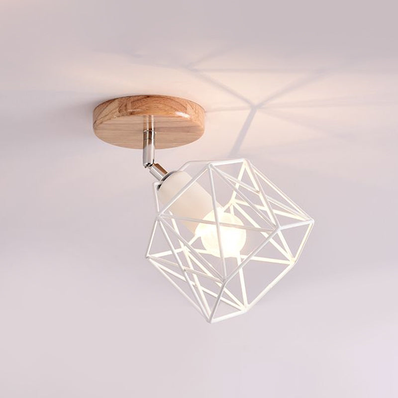 Modern Metal Hexagon Ceiling Light - Gray/White/Pink/Yellow/Blue/Green - Semi Flush Mount for Bedroom