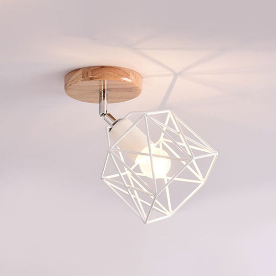 Modern Metal Hexagon Ceiling Light - Gray/White/Pink/Yellow/Blue/Green Semi Flush Mount For Bedroom