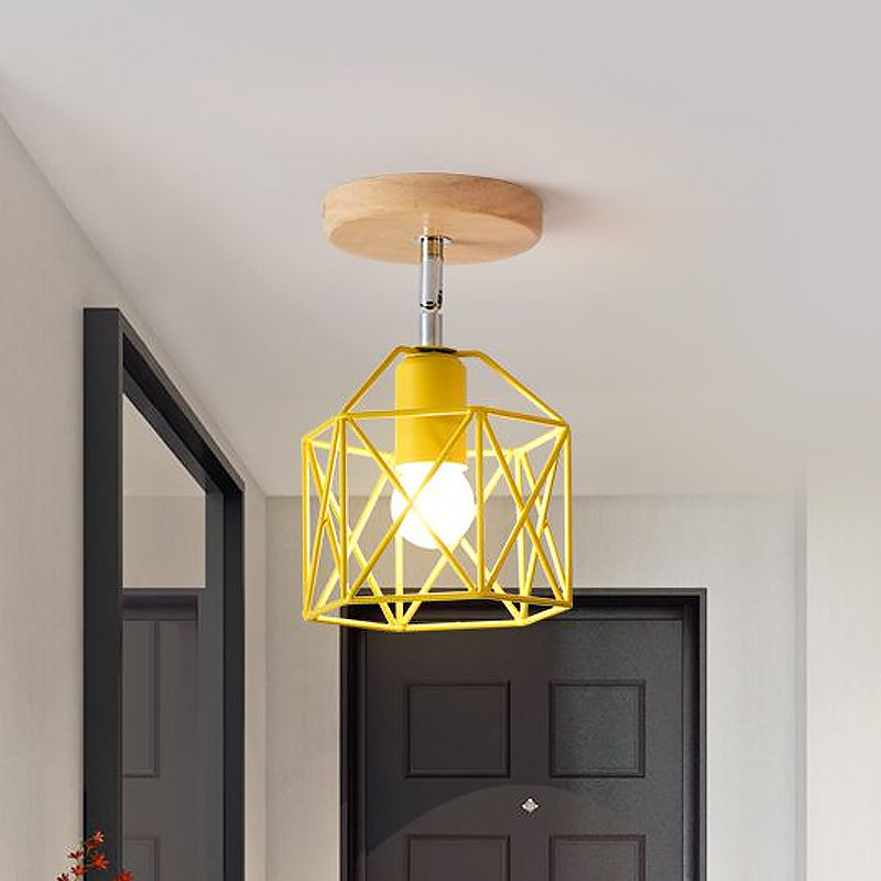 Modern Metal Hexagon Ceiling Light - Gray/White/Pink/Yellow/Blue/Green - Semi Flush Mount for Bedroom