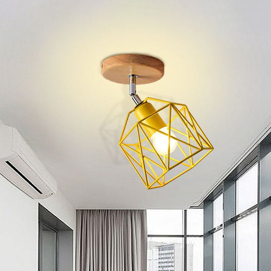 Modern Metal Hexagon Ceiling Light - Gray/White/Pink/Yellow/Blue/Green - Semi Flush Mount for Bedroom