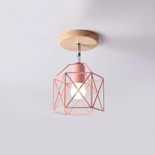 Modern Metal Hexagon Ceiling Light - Gray/White/Pink/Yellow/Blue/Green - Semi Flush Mount for Bedroom