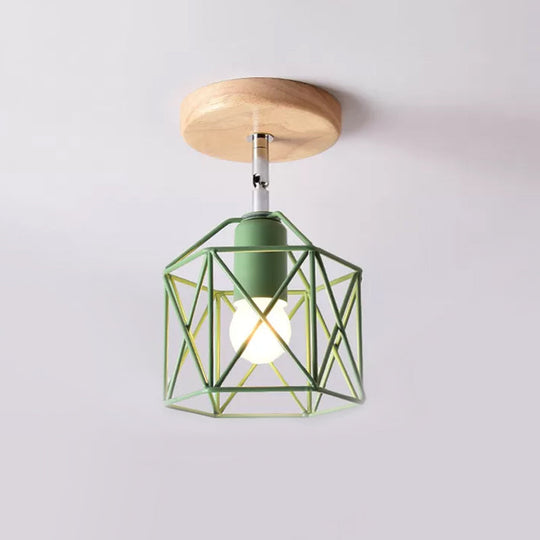 Modern Metal Hexagon Ceiling Light - Gray/White/Pink/Yellow/Blue/Green - Semi Flush Mount for Bedroom