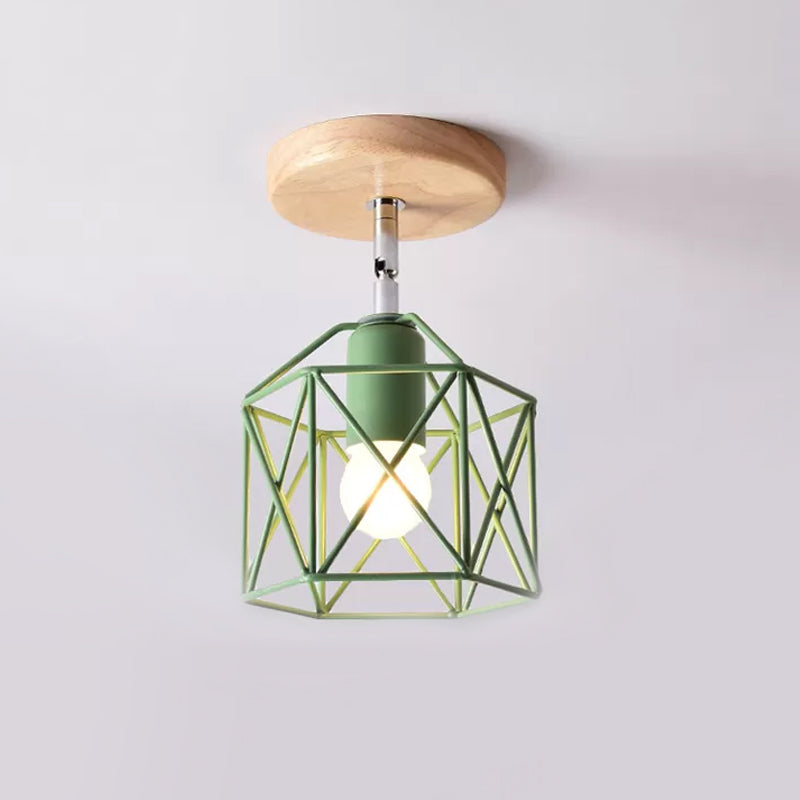 Modern Metal Hexagon Ceiling Light - Gray/White/Pink/Yellow/Blue/Green Semi Flush Mount For Bedroom