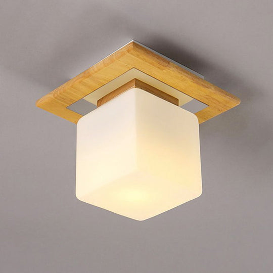 Simple Opal Glass Square/Cylinder Flush Mount Light Ceiling Fixture in White