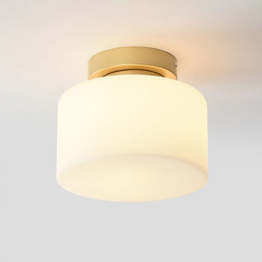 Simple Opal Glass Square/Cylinder Flush Mount Light Ceiling Fixture in White