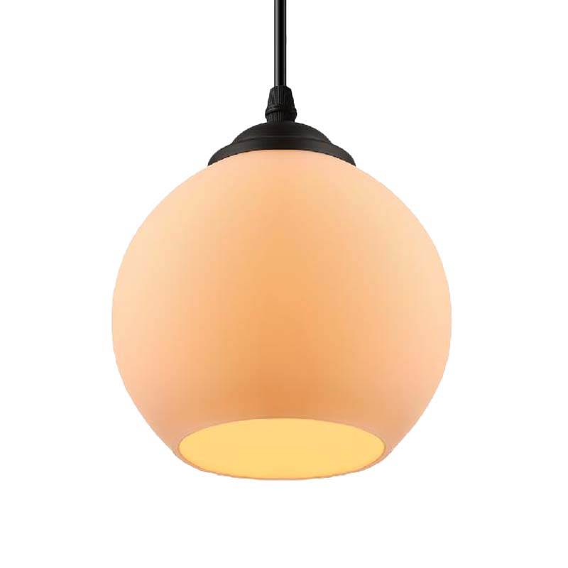 Farmhouse White Glass Pendant Ceiling Light - Black Orb Design for Dining Room