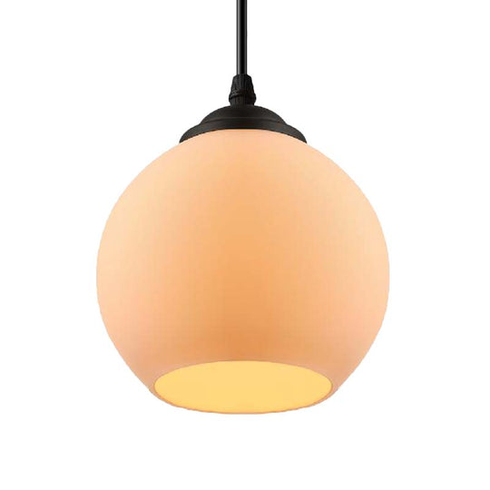 Farmhouse White Glass Pendant Ceiling Light - Black Orb Design for Dining Room