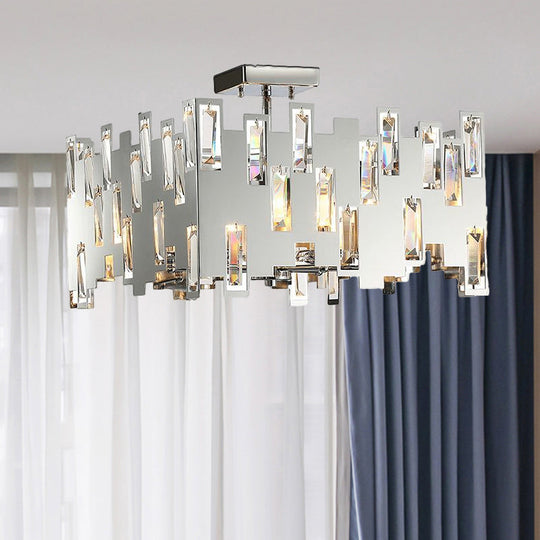 Adjustable 6-Light Chrome Chandelier With Cubic Crystals For Modern Interiors