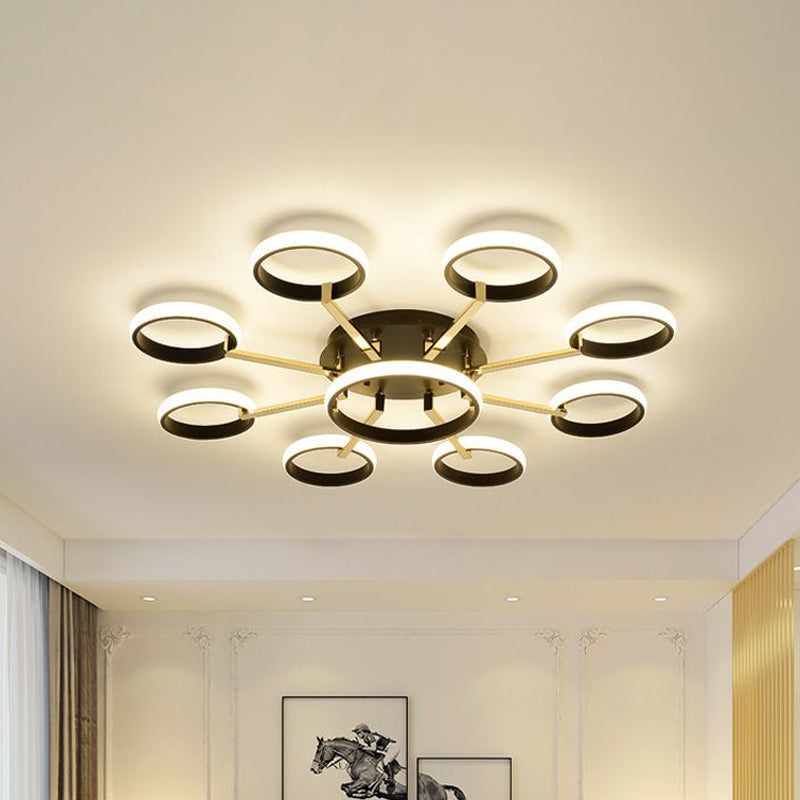 Sputnik Modern Acrylic Flush Mount Ceiling Light with Integrated LED, 7/9 Lights, Black for Living Room