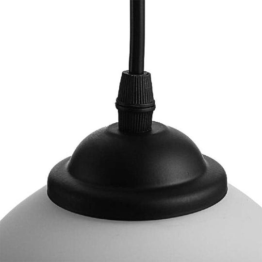 Farmhouse Black Orb Pendant Ceiling Light With White Glass - Elegant 1-Light Dining Room Hanging