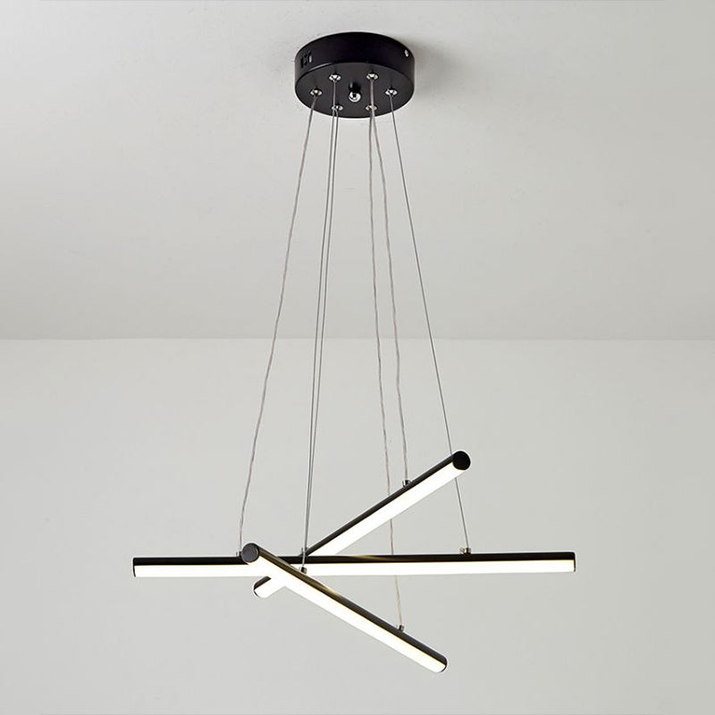 Modern Led Dining Room Chandelier: Linear Acrylic Shade Black/Gold Hanging Light Fixture In