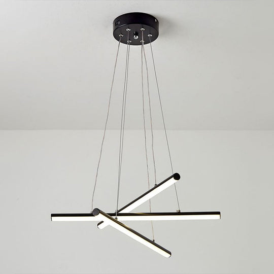 Modern Led Dining Room Chandelier: Linear Acrylic Shade Black/Gold Hanging Light Fixture In