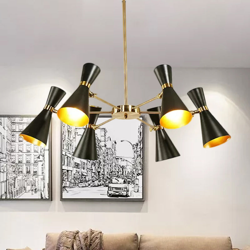 Modern Flared Iron Chandelier Pendant with Adjustable Lights - Black Ceiling Light for Living Room