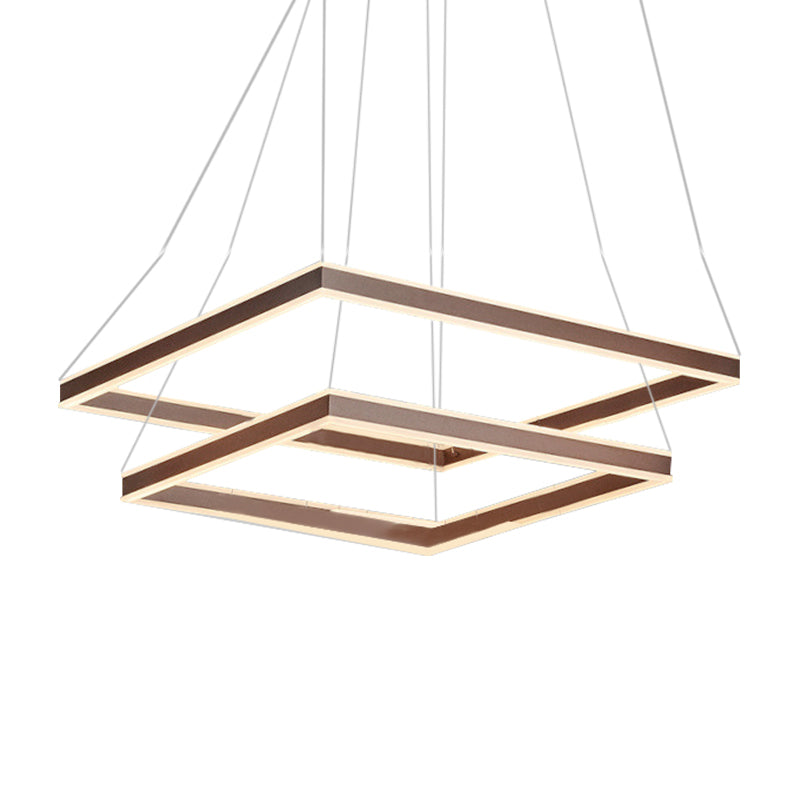 Modern Acrylic Square Ceiling Pendant Led Brown Chandelier Light In Warm/White