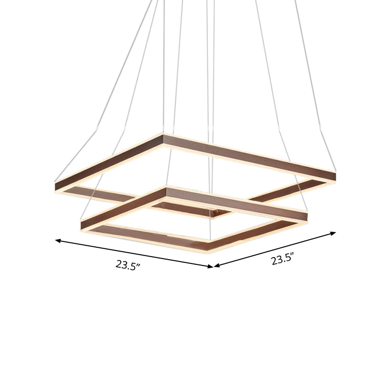 Modern Acrylic Square Ceiling Pendant Led Brown Chandelier Light In Warm/White