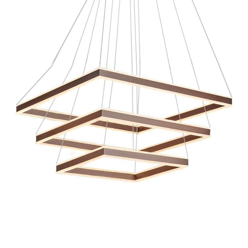 Modern Acrylic Square Ceiling Pendant Led Brown Chandelier Light In Warm/White