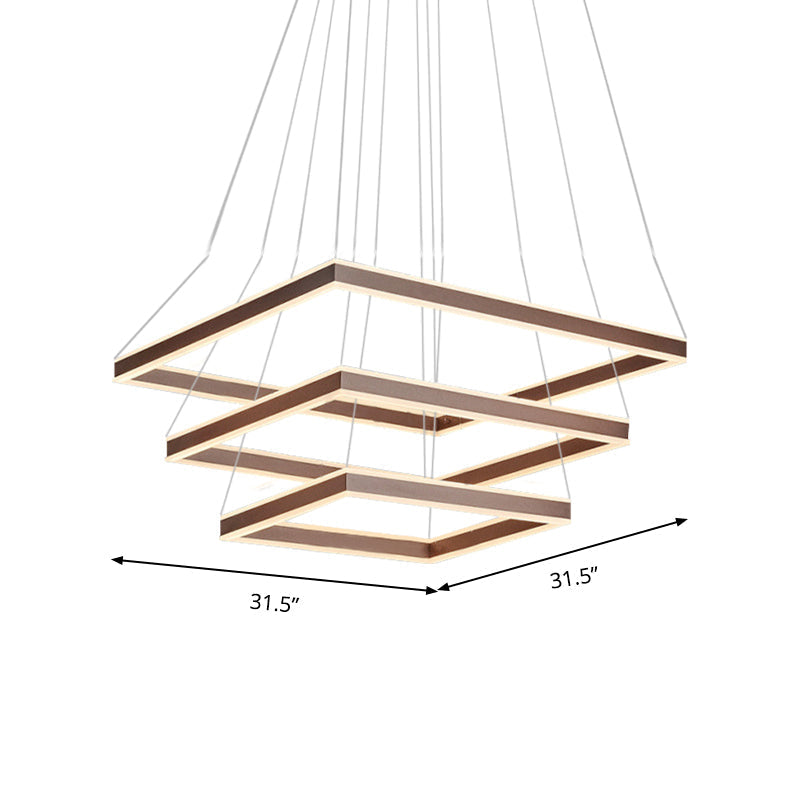 Modern Acrylic Square Ceiling Pendant Led Brown Chandelier Light In Warm/White