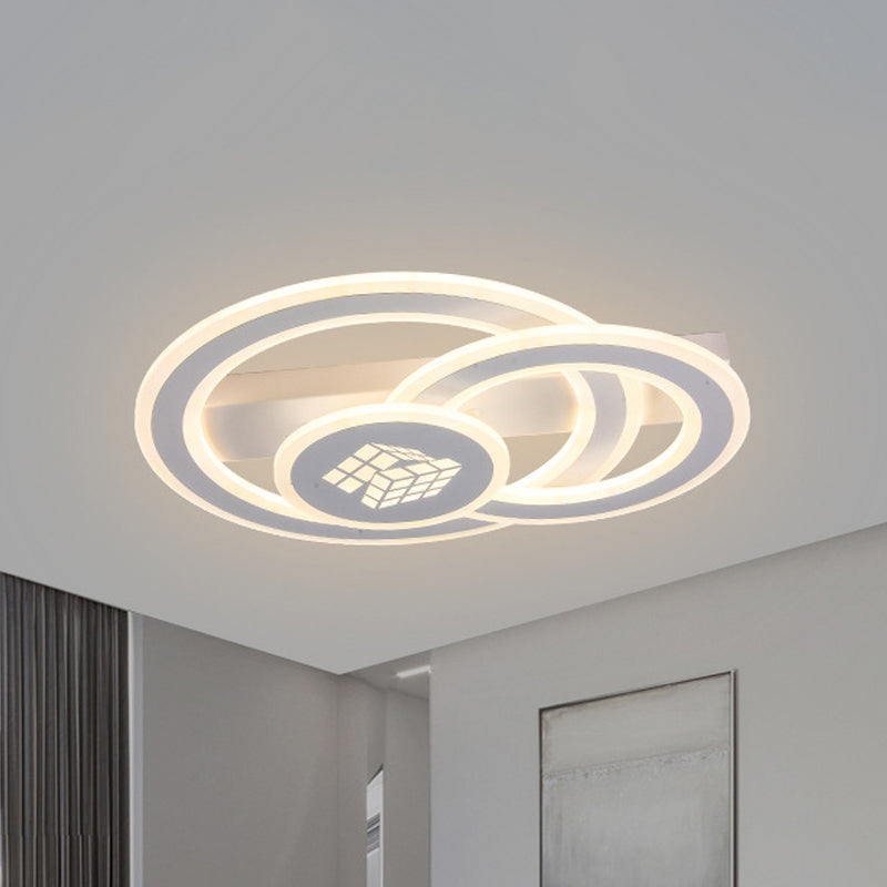 Modern Metal Geometric Flush Ceiling Light in Matte White with LED, Warm/White Lighting