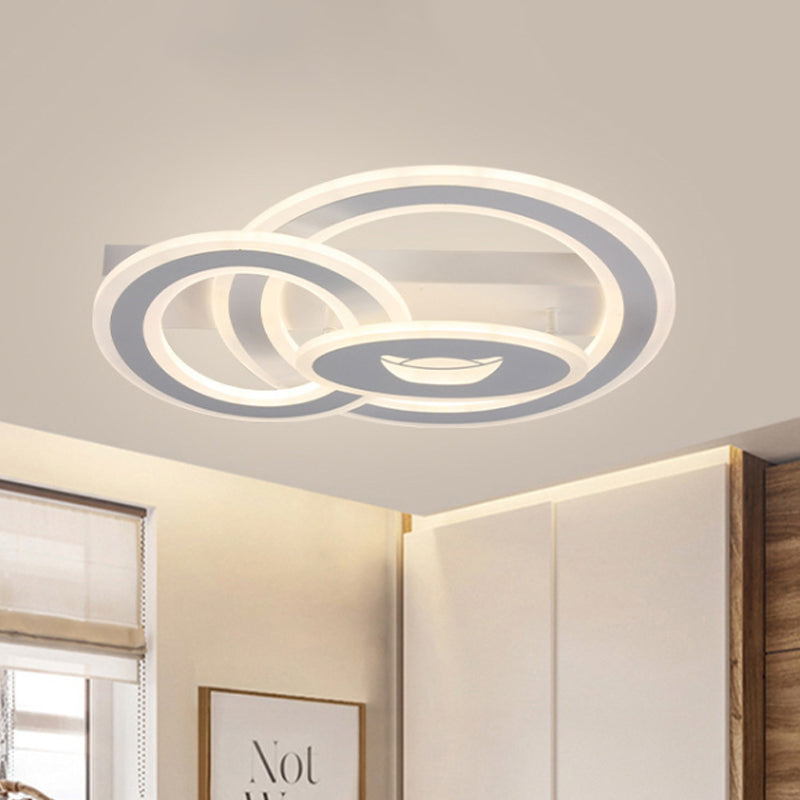 Modern Metal Geometric Flush Ceiling Light in Matte White with LED, Warm/White Lighting