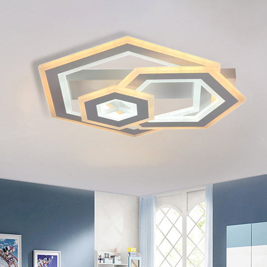 Modern Metal Geometric Flush Ceiling Light in Matte White with LED, Warm/White Lighting