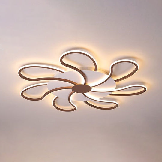 Modern Metal Flush Light with Brown Flower Ceiling Design - Warm/White LED Indoor Lighting (5/6/7 Lights)