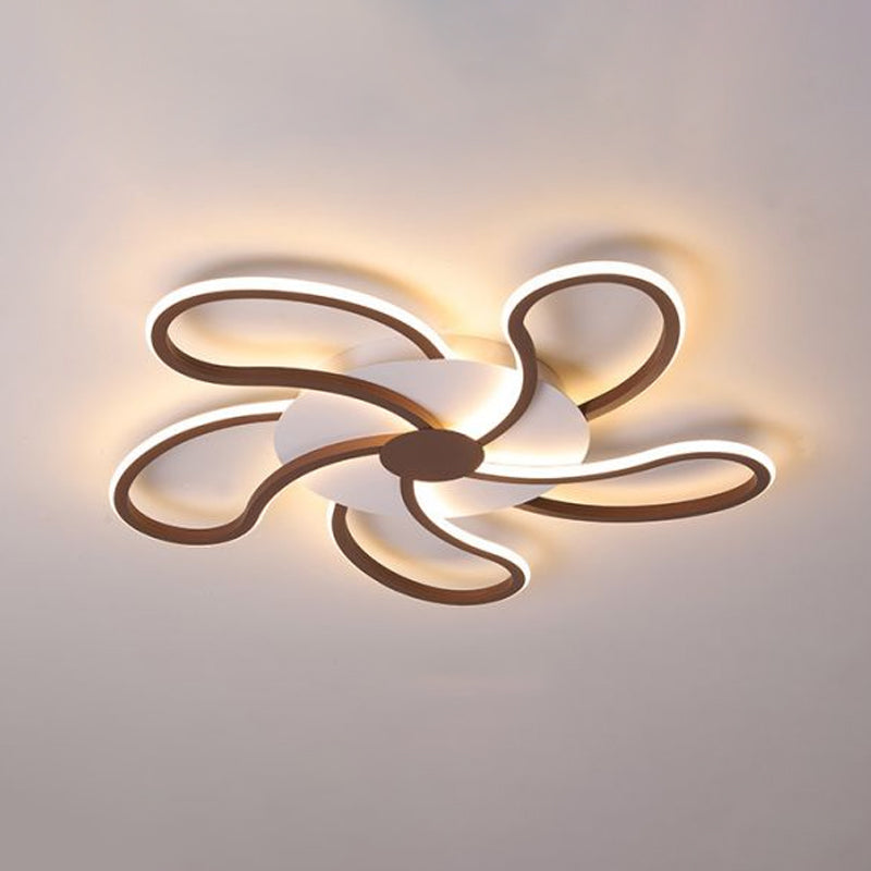 Modern Metal Flush Light with Brown Flower Ceiling Design - Warm/White LED Indoor Lighting (5/6/7 Lights)