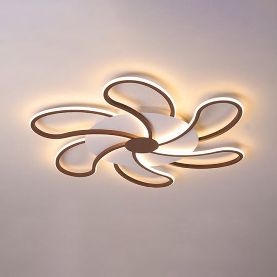 Modern Metal Flush Light with Brown Flower Ceiling Design - Warm/White LED Indoor Lighting (5/6/7 Lights)