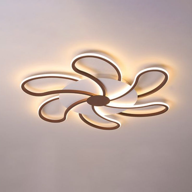 Modern Metal Flush Light With Brown Flower Ceiling Design - Warm/White Led Indoor Lighting (5/6/7