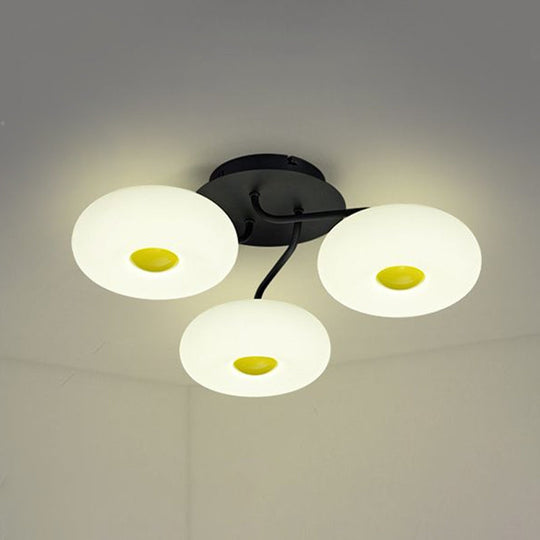 Contemporary White Circular Semi Flush Ceiling Light with 1/3/5 Heads - Acrylic Ceiling Lamp for Living Room