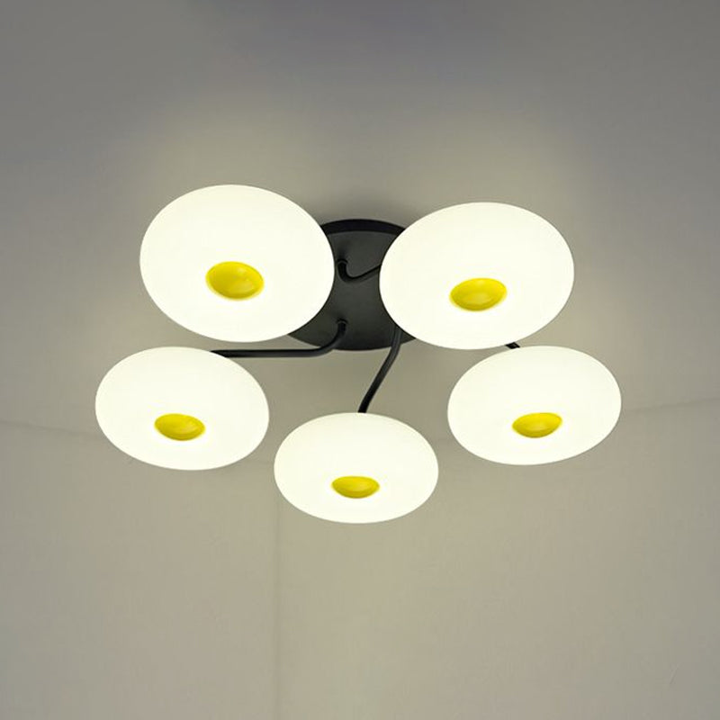 Contemporary White Circular Semi Flush Ceiling Light with 1/3/5 Heads - Acrylic Ceiling Lamp for Living Room