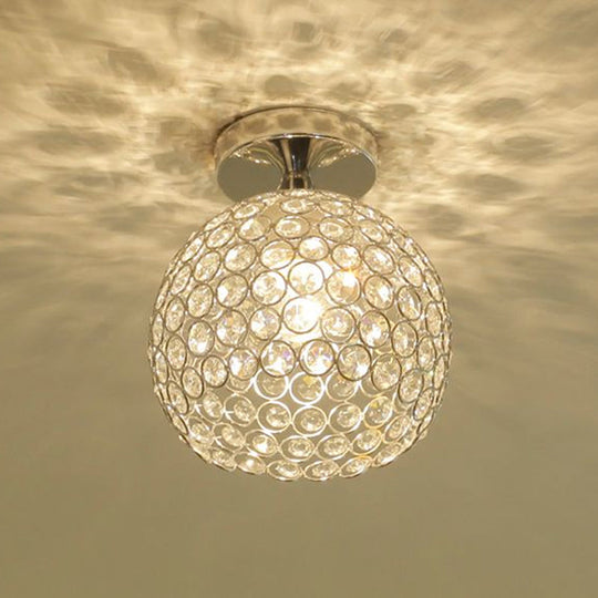 Romantic Chrome Flush Mount Ceiling Light with Crystal Accent for Corridor