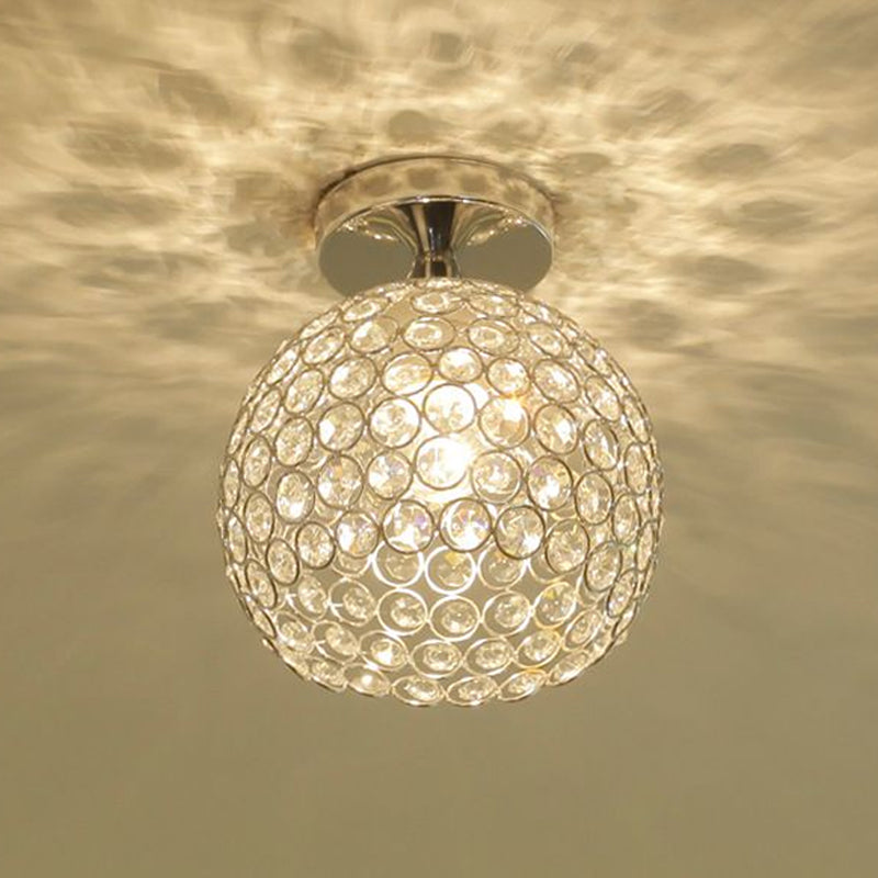 Romantic Chrome Flush Mount Ceiling Light With Crystal Accent For Corridor