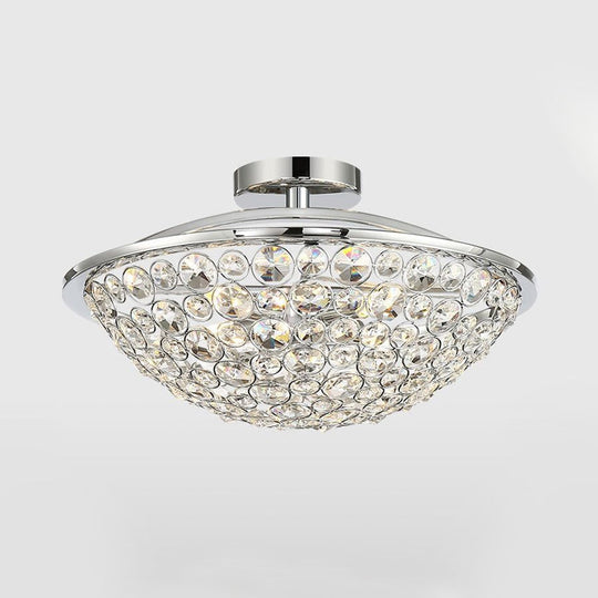 Luminaire semi-encastré de luxe moderne en forme de bol de perles de cristal en chrome poli - 4 lumières