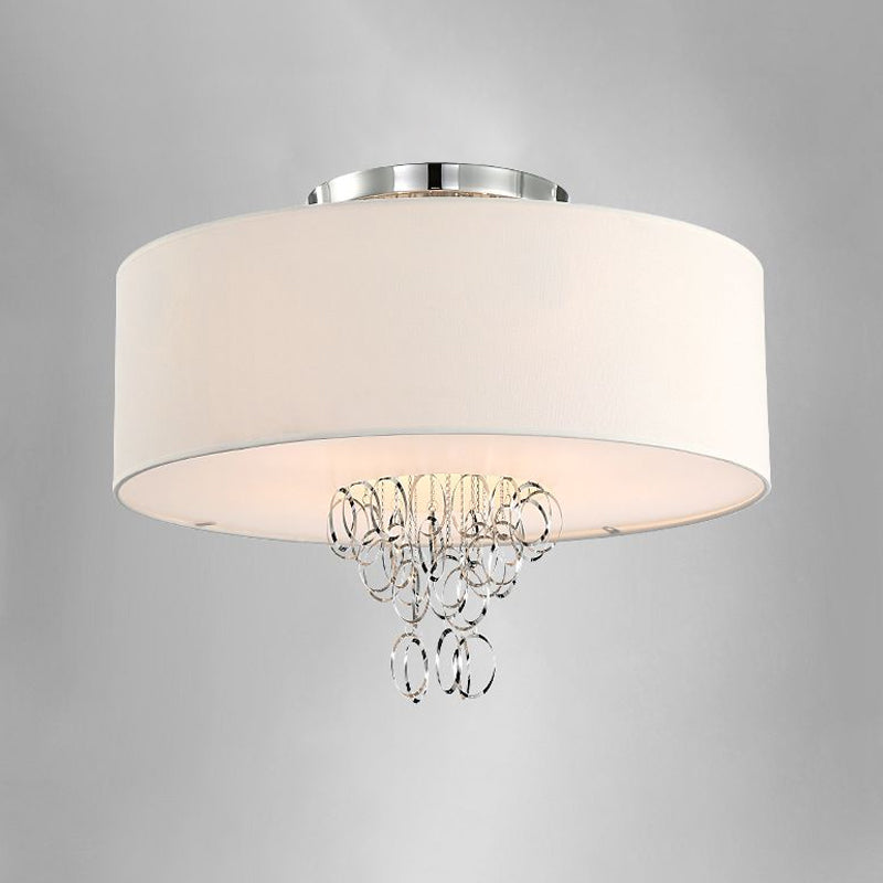 Modern Drum Flush Mount Ceiling Light, 4/5 Lights, Metal Ring with White Fabric Shade, 19.5"/23.5" W